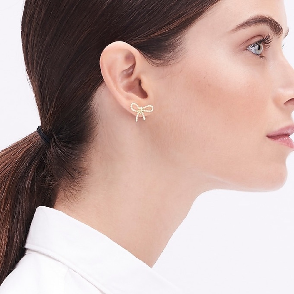 New JCREW Pearl Bow Stud Earrings $29 BD207
